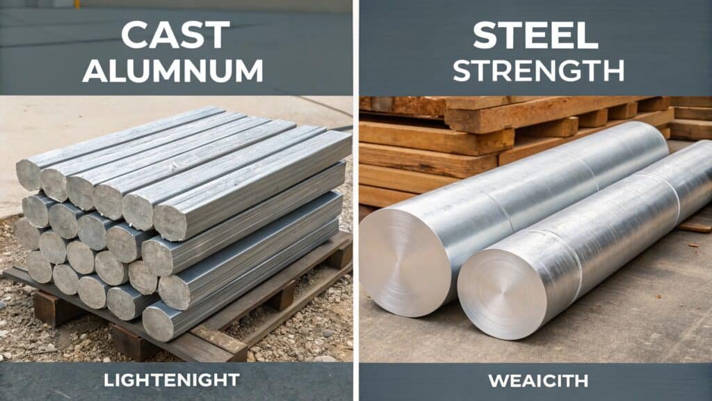 Chart comparing typical strength values of cast aluminum and steel